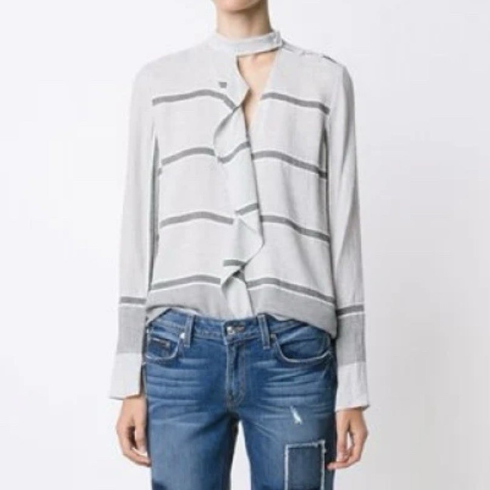 Derek Lam 10 Crosby Striped‎ Flannel Ruffle Blouse NWT Sz 2 $325 MSRP
